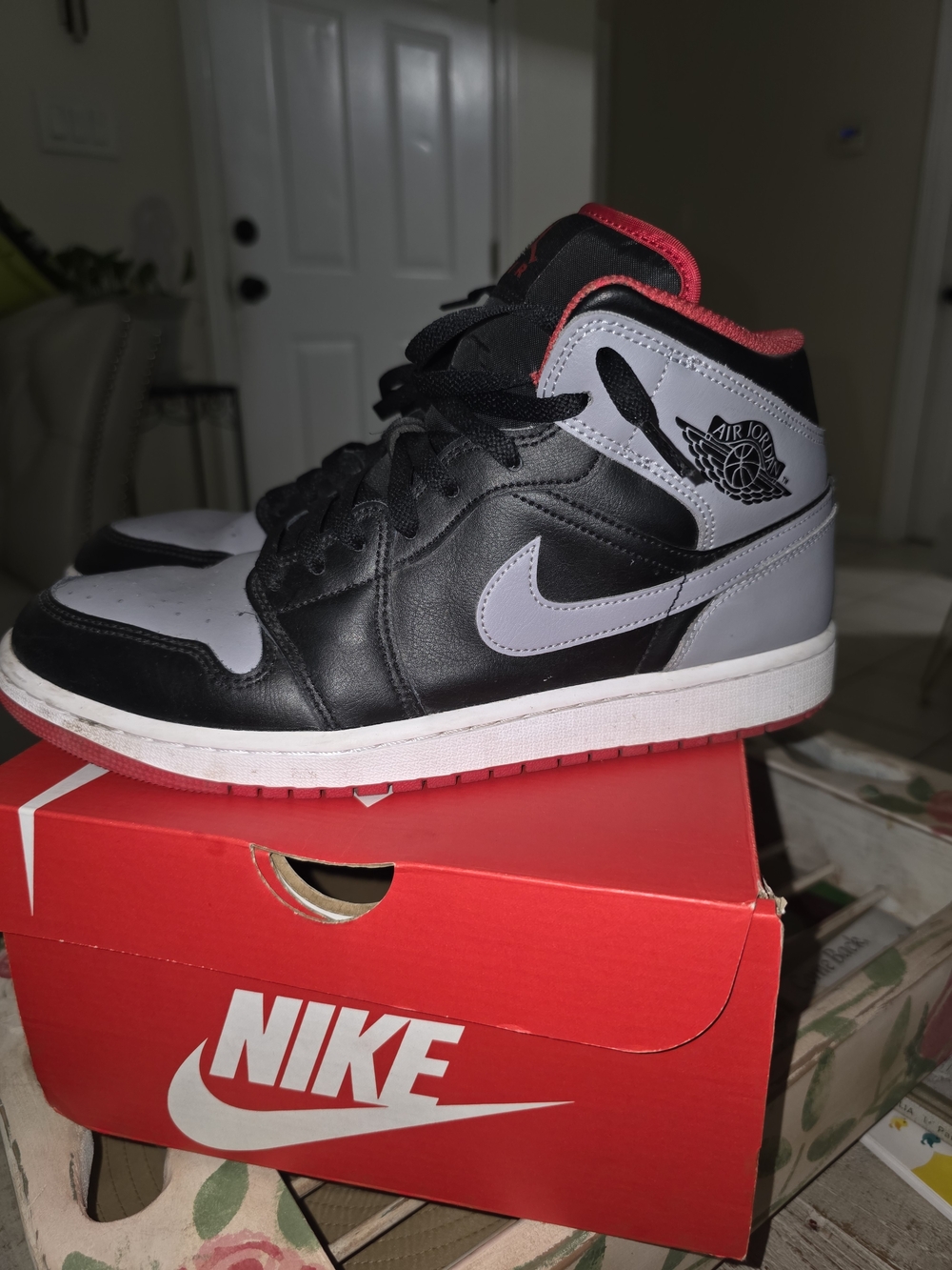 Nike Air Jordan Mid Top Sneakers in Black, Grey & Red